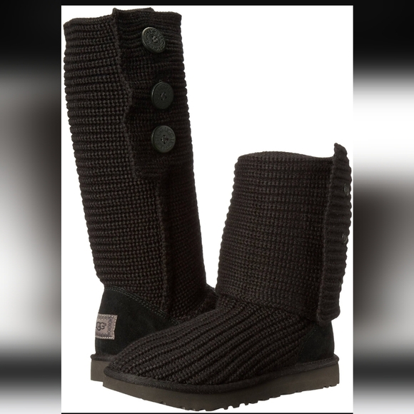Ugg Black Classic Cardy Knit Boots Women's Size 7 - Picture 1 of 16